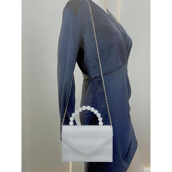 🆕Women Black Polyester Beaded Evening Handbag Crossbody Sparkly Handle Bag - Picture 3 of 5